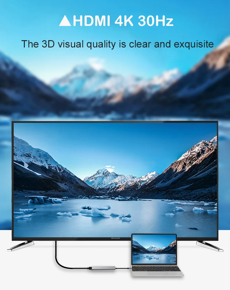 Multi-function 7 in 1 Usb C Hub Docking Station 4K HD USB3.0 TF/SD Card Reader Usb c Hub 7 in 1 Multiport Hub