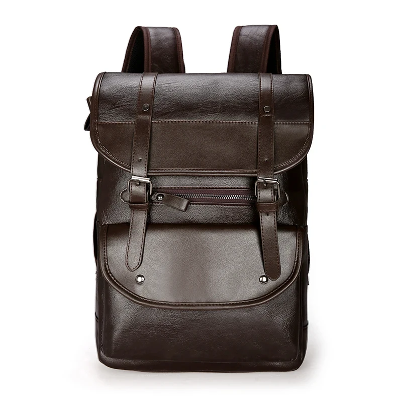 16.5-Inch Fashion PU Leather Laptop Backpack Men Retro Schoolbag Large Capacity Books Waterproof Mochilas Patchwork Teenagers