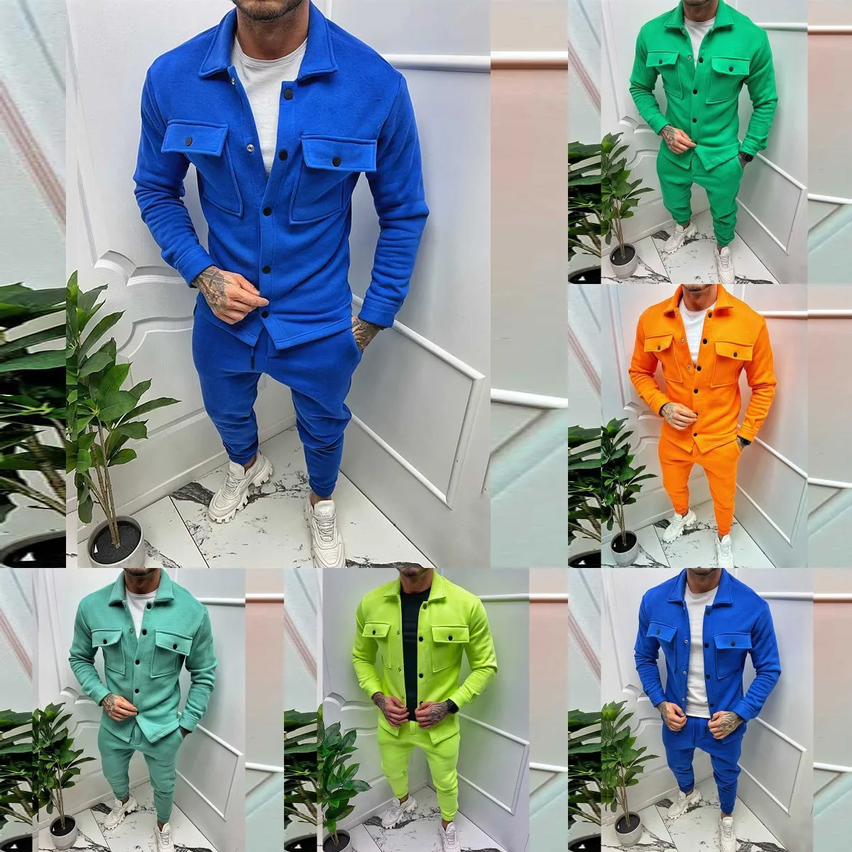 Men Two Piece Sets Custom Fashion Jacket Suits Cargo Pants Set ...