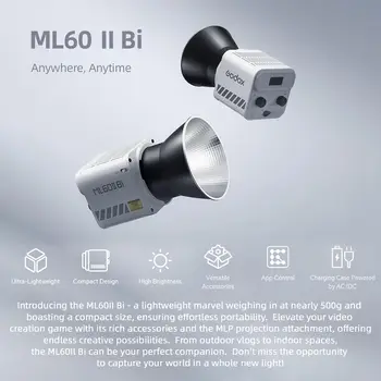 GODOX ML60IIBi Wireless System Support APP Control Video Light Bi-Color Photography Light with Reflector for Photography detail image
