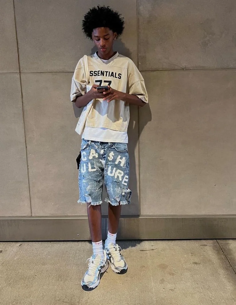 Custom Streetwear Summer Cotton Printed Double Waisted Knee High Baggy Oversize Heavyweight Jeans Shorts Denim Shorts for Men gallery 4