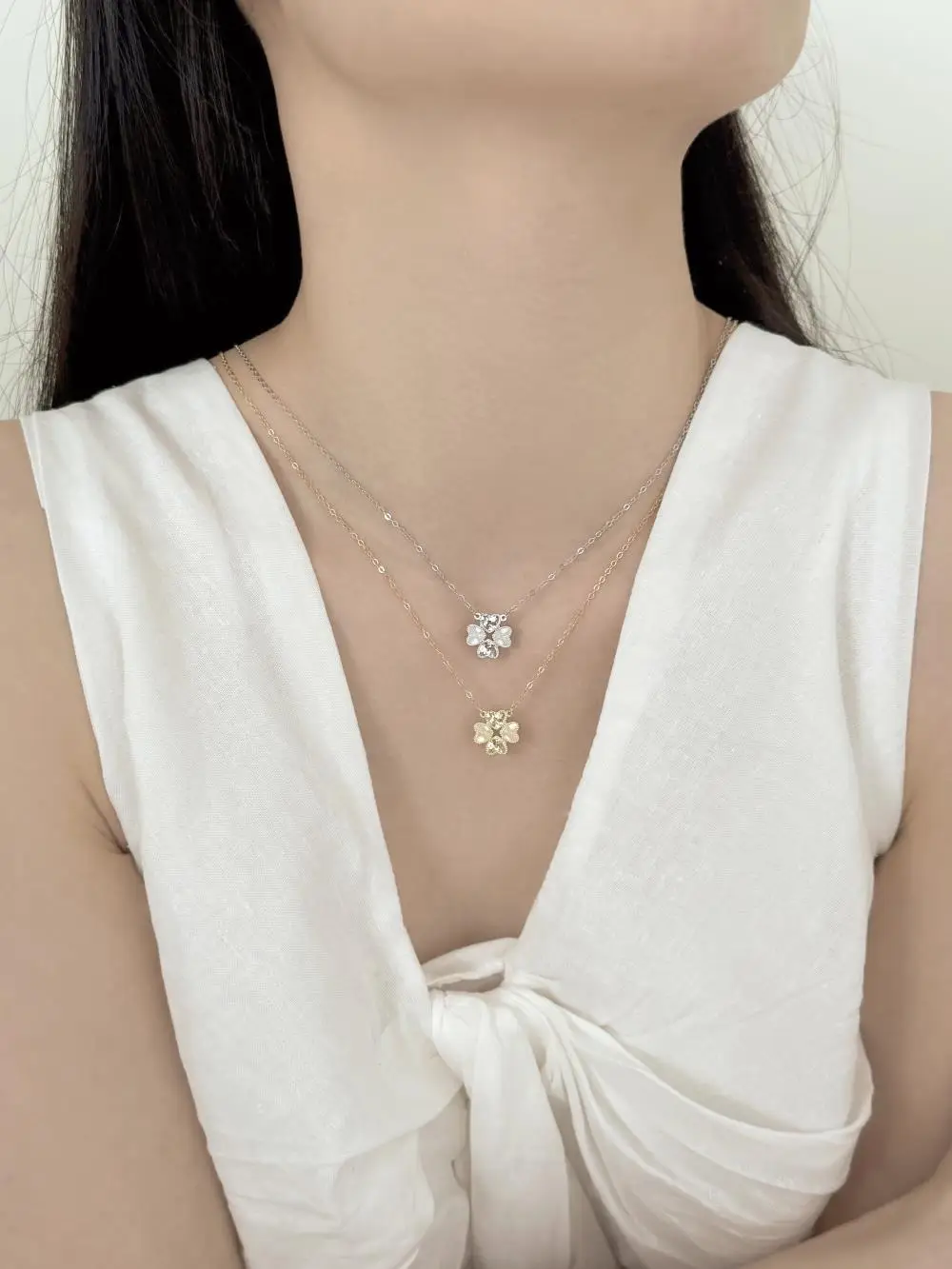 KAKODIY 14K Gold Plated 925 Sterling Silver Fine Jewelry Four Hearts Clover Pendant Necklace detail 2