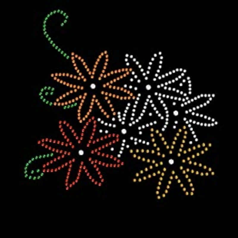 Free sample Custom hotfix rhinestone transfer pattern bling iron on transfer flower