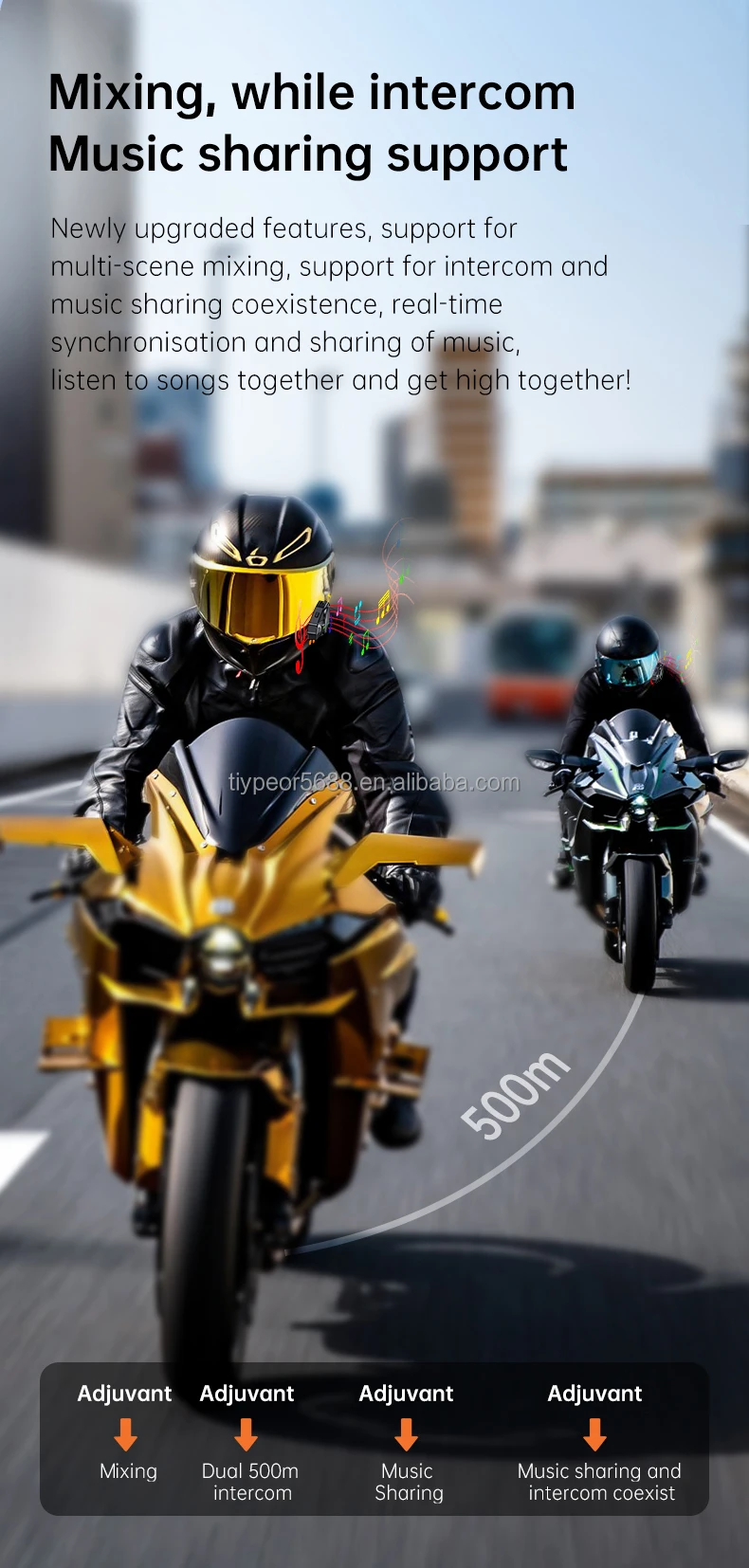 product tiypeor motorcycle helmet bt headset 2 riders 500m intercom tft color display ipx6 waterproof noise reduction auto answer-4