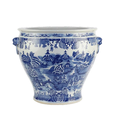 Antique Chinese Hand Painted Large Blue and White Porcelain Planter Pots  Hot Selling Large Flower Pots in Jingdezhen