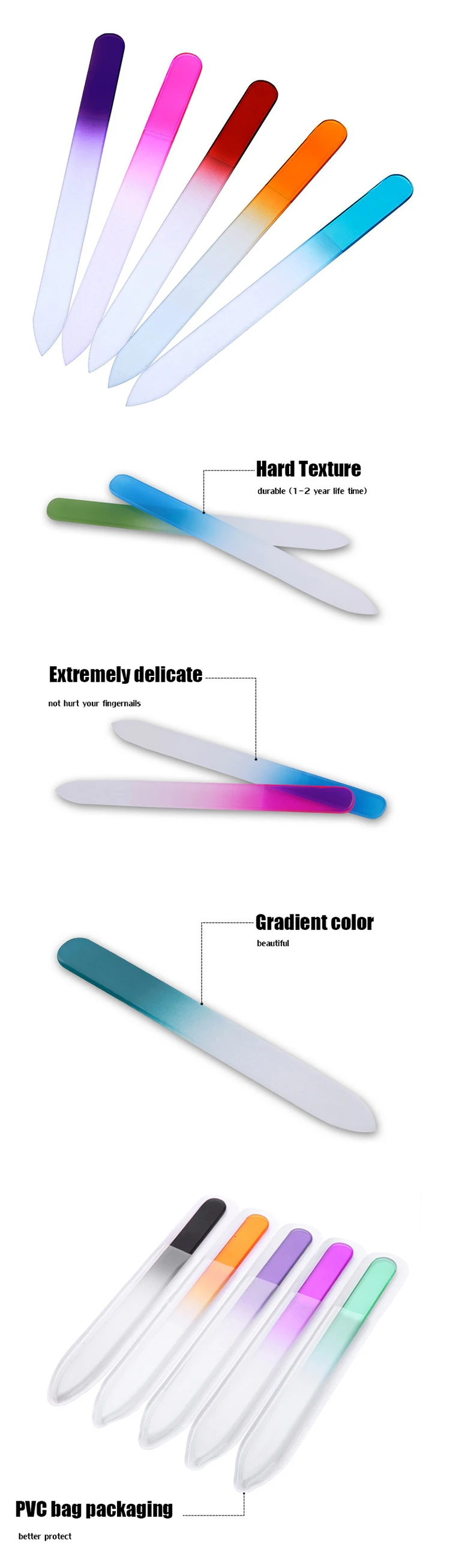 Wholesale Custom Crystal Glass Nail File Tempered Lime Genuine Colorful