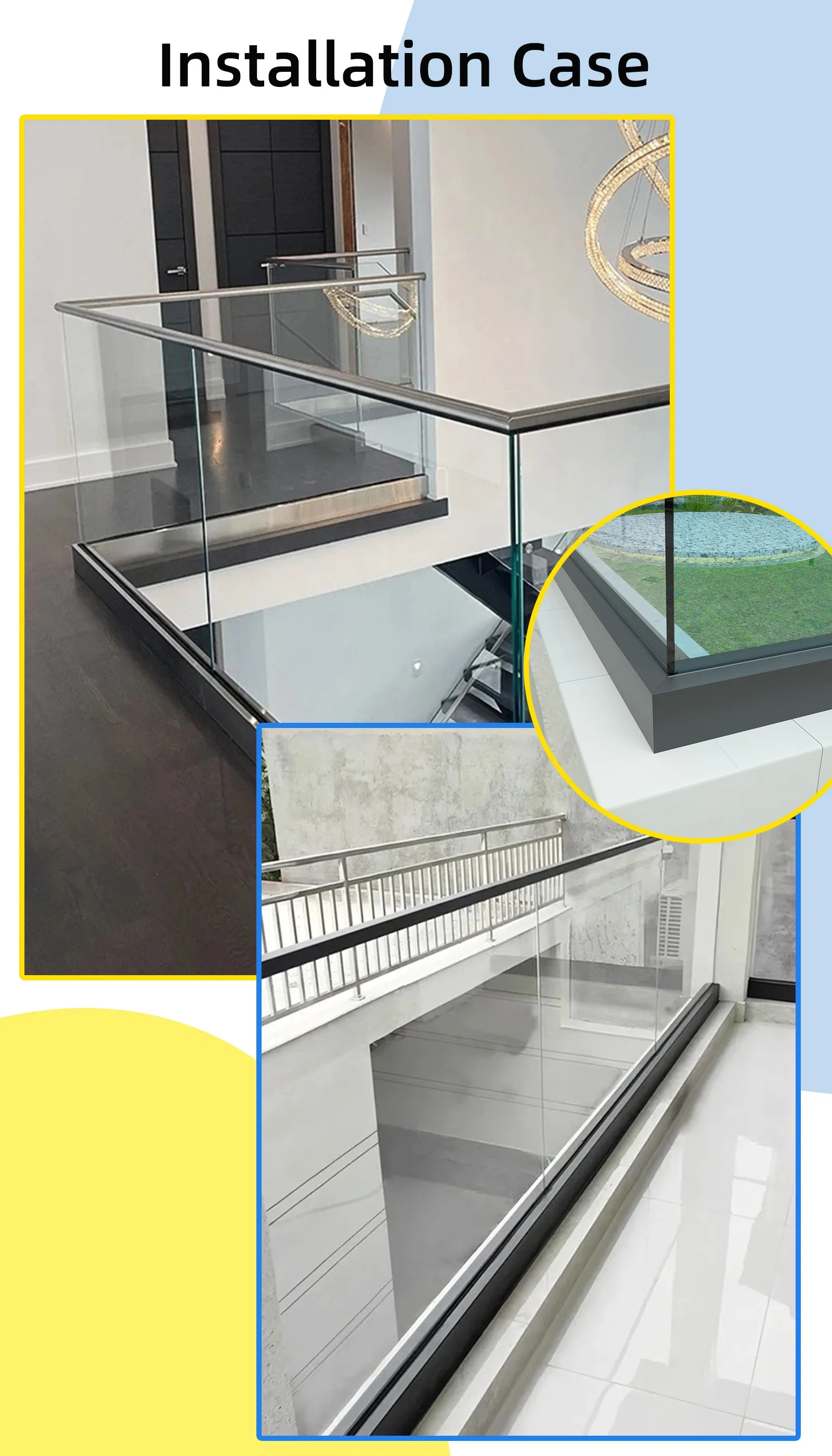 Outdoor Aluminum U Channel Frameless Glass Balcony Railing F108 Locking Balustrade System
