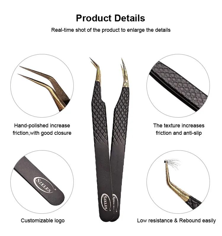 Custom Black Lash With Grip Lash Extension Tweezers Fiber Tip Made In