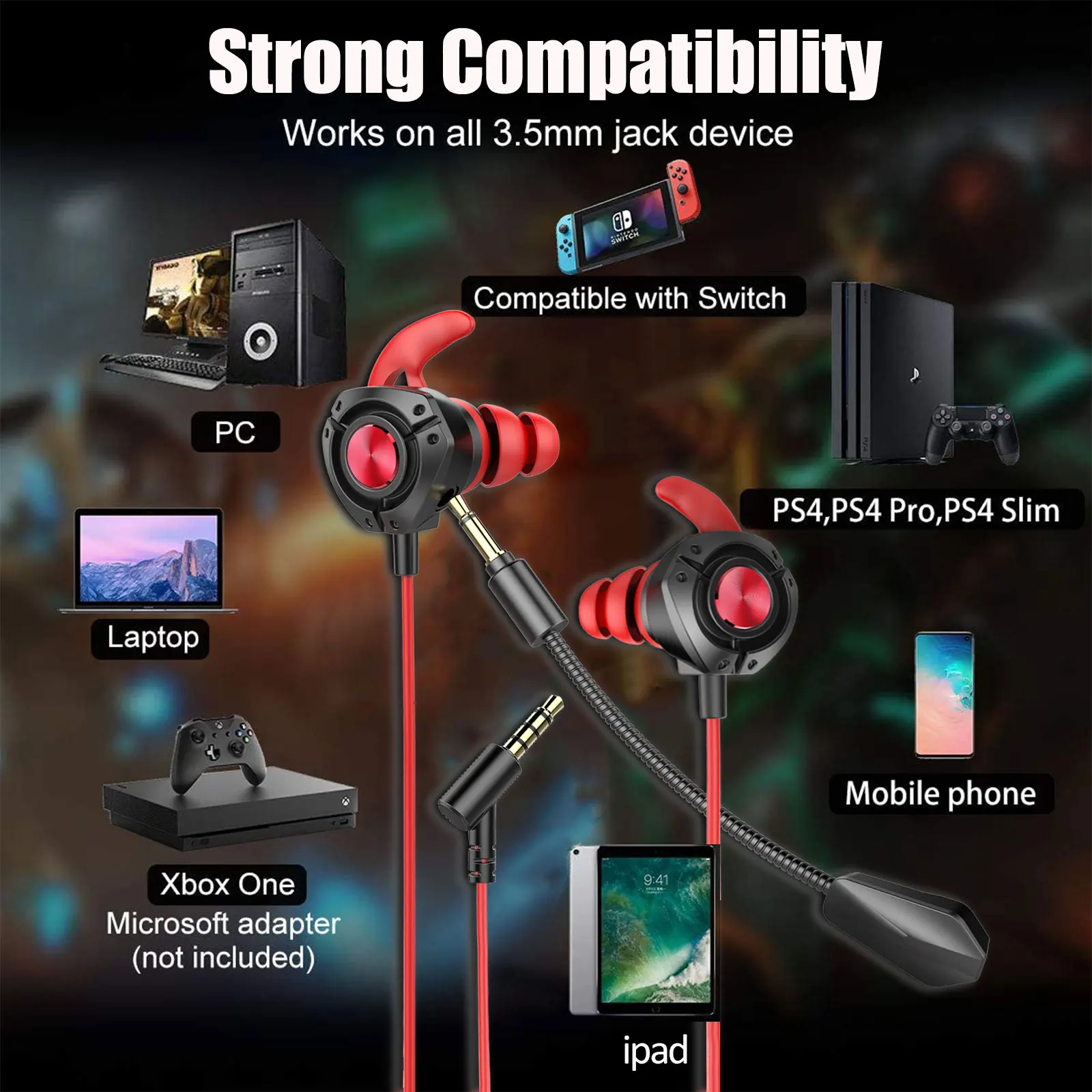Wired Gaming Earbuds Pc For Ps4 Ps5 Xbox One Games Mobile Phone