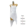 Abito bianco+collana+braccialetto+copricapo