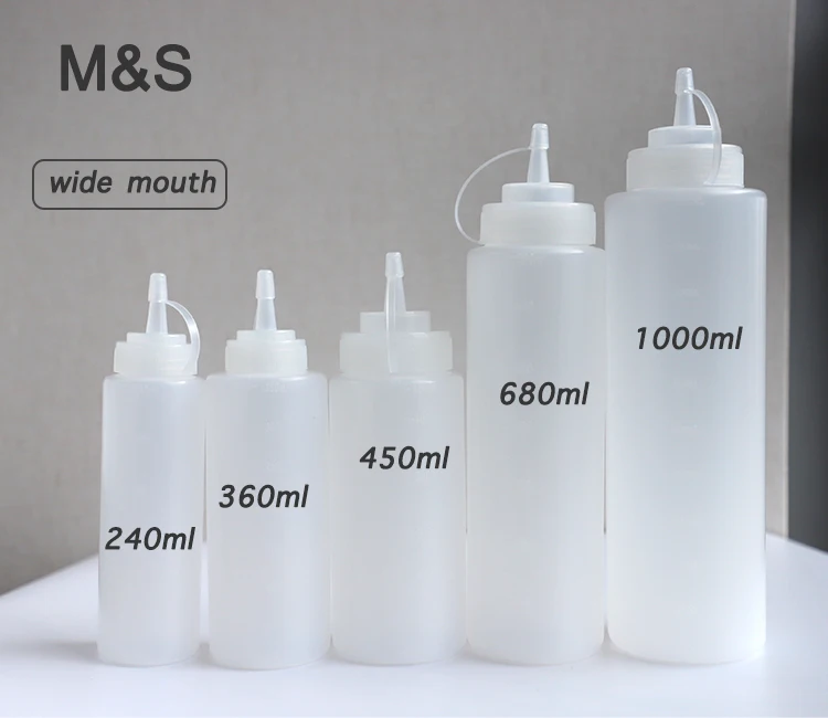 Plastic Squeeze Sauce Bottles With Twist On Cap Lids For Ketchup