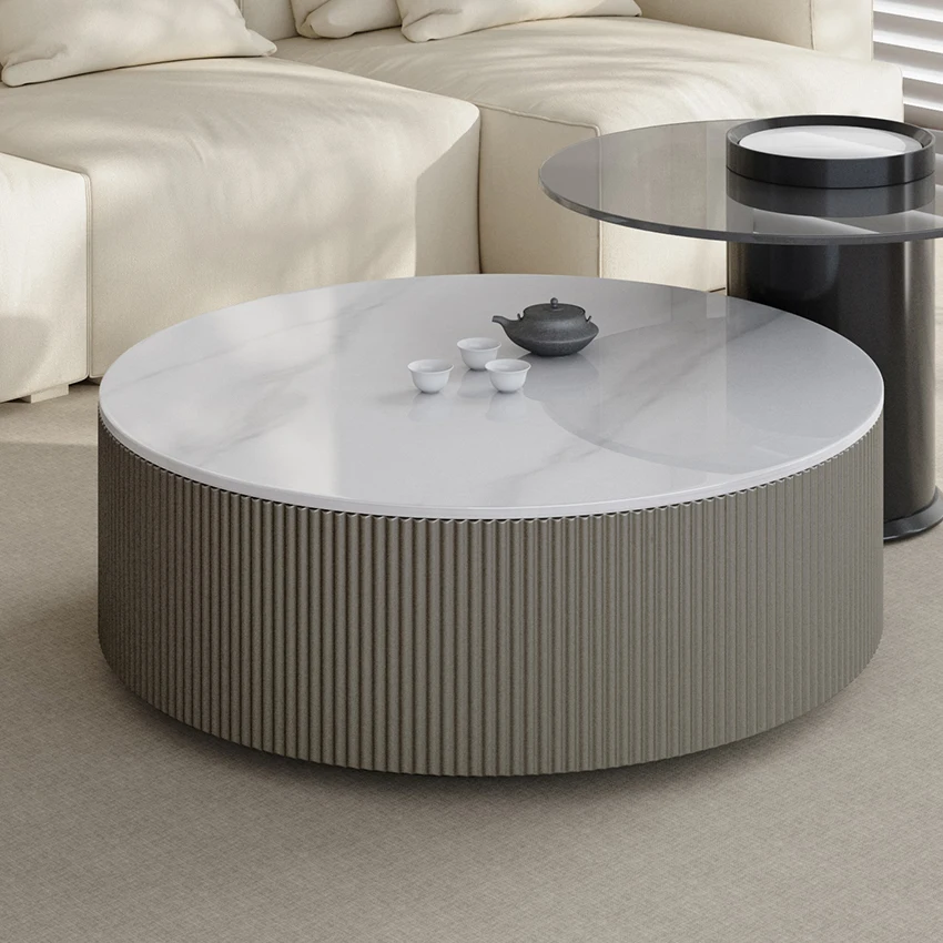 Italian Minimalist Round Coffee and Tea Table Luxury Rock Panel Design for Home and Apartment Modern Dining Furniture