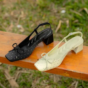 Source Factory Cross-border Custom Mary Jane Shoes Women's Thick Heel square Bow Back Super High Heel Summer High Top Sandals