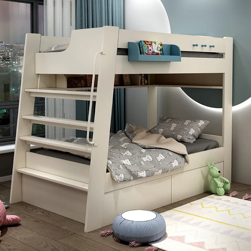 Double Layer Solid Wood Multifunctional Combination Children Bed with Wardrobe