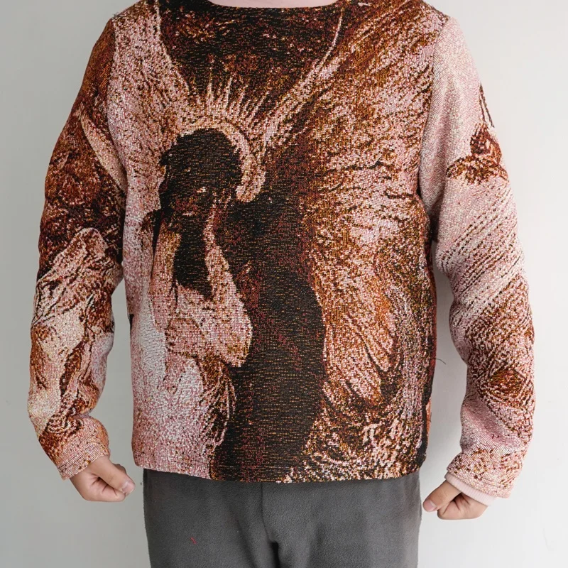 Popular Men's Clothing Oversized Woven Tapestry Pullover Plus Size Men  Tapestry Sweaters