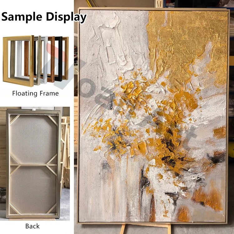 Grande Toile Abstraite Texturée Beige Et Dorée - Déco Murale Pour Salon, Chambre Ou Bureau | 70 X 100 Cm Sans Cadre - 5