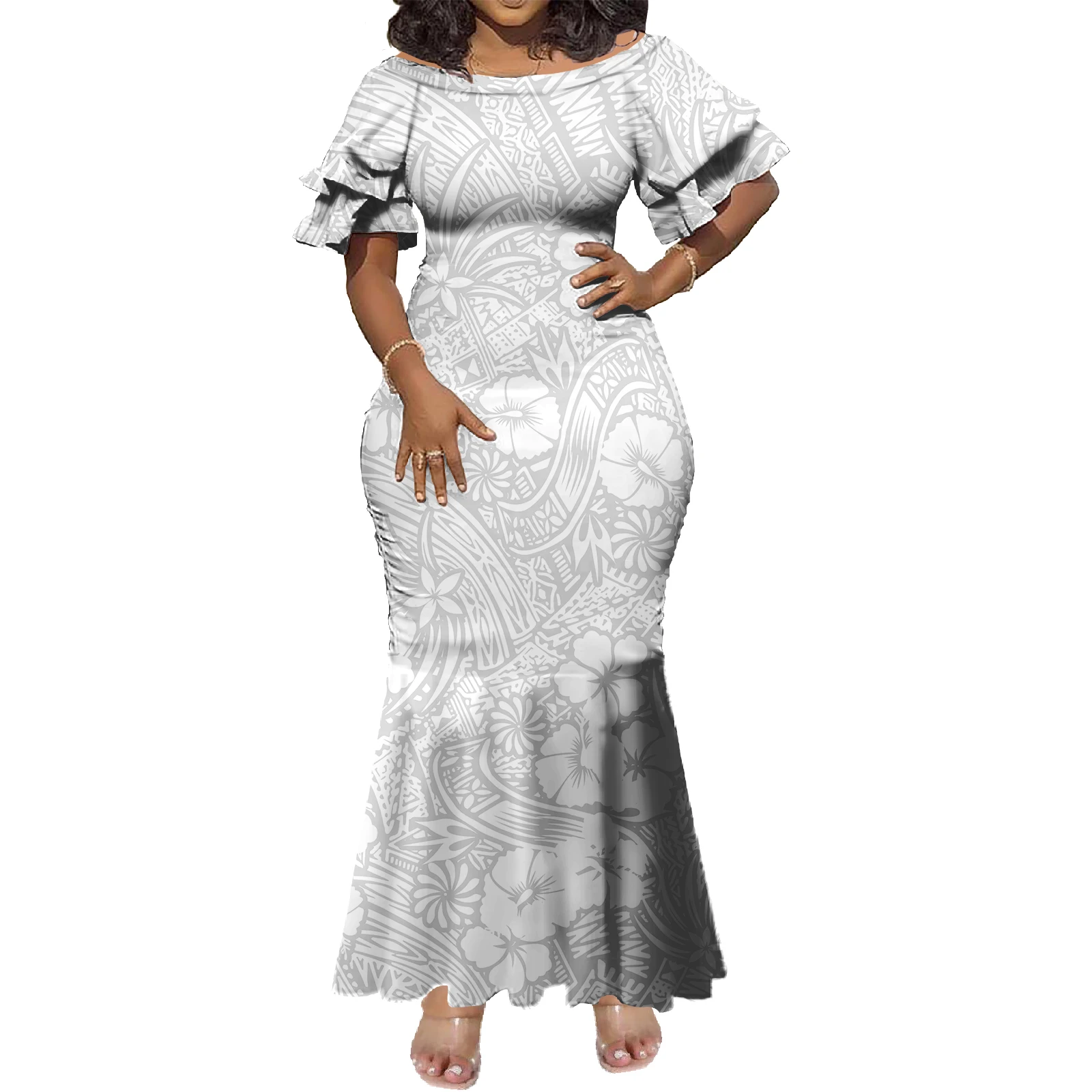 fitted fishtail maxi dress Madeleine | Black Fishtail Maxi Dress With Bardot Mesh Long Sleeves