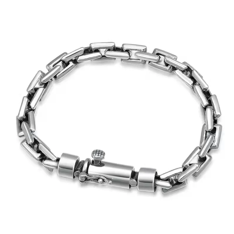 Source Solid S925 Sterling Silver 8MM Hand Box Chain Bracelet For