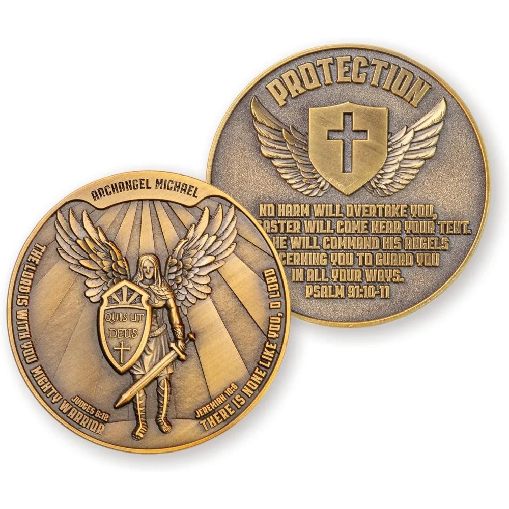 Archangel Saint Michael Protection Challenge Coin Bronze Plated Guardian Angel  Creative Souvenir Gift Home Decoration Coin