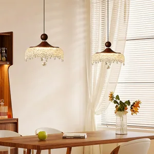 JACKSUN Mid-Ancient Style Walnut Color Dining Table Bar Pendant Lamp Retro Restaurant Chandelier Water Drop Design