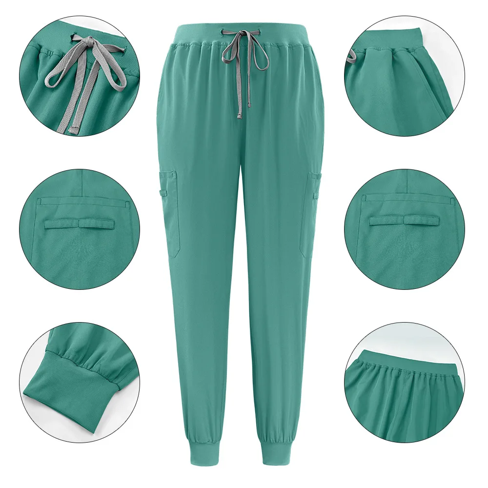 Hospital Uniforms Short Sleeves Nurse Scrubs Sets V-neck Nursing Uniforms Top & Pants with Multi Pocket Summer