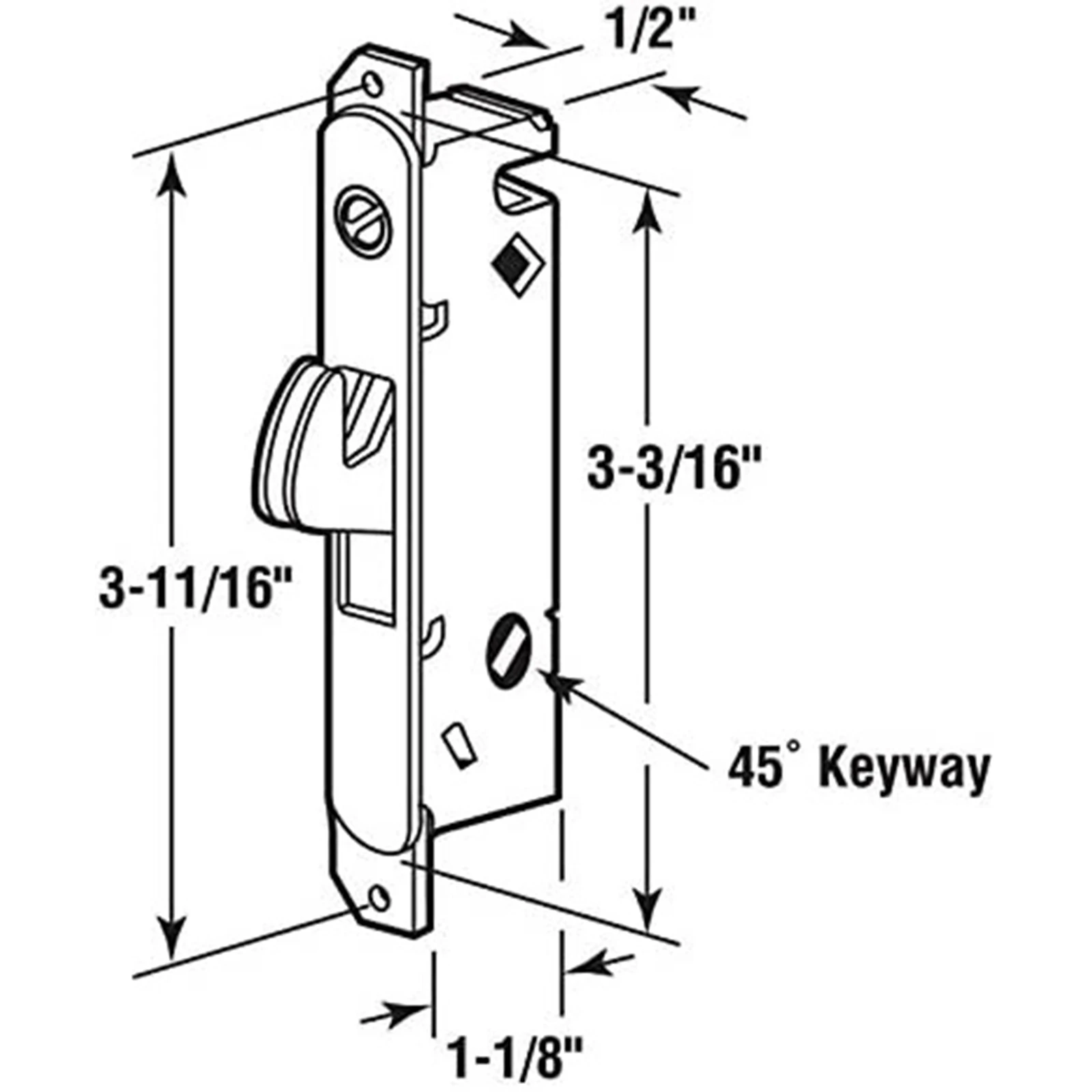Sliding Glass Door Replacement Mortise Lock With Adapter Plate,311/16