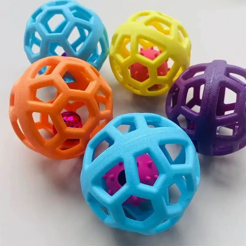 Pet Toy Ball Hollow Elastic Rubber Ball Interactive High Elasticity Dog Toy Ball with Bell Suitable for Self Entertainment Toys