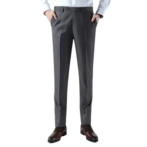 Men's Summer Slim Straight Loose Pants Breathable Striped All-Match Iron-Free Long Trousers For Gentlemen