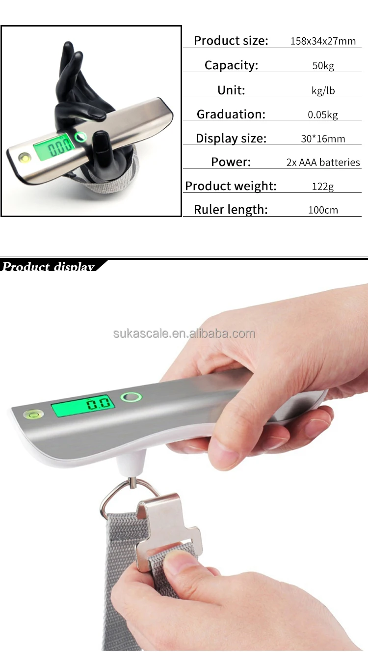 Accurate 50kg Hand Luggage Scale With Tape Measure Travel Luggage Scale
