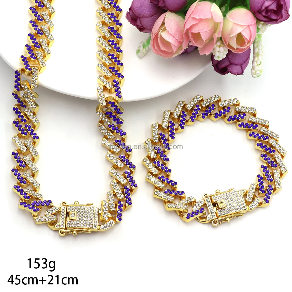 Club Bar Cuban Chain Exaggerated Personality Gold Color Diamond Crystal ...