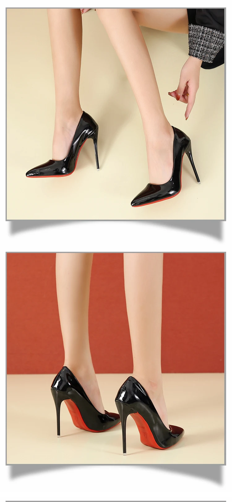 Women Shoes Red Sole High Heels Sexy Pointed Toe 12cm Pumps Wedding Dress  Shoes Nude Black Color Red Rubber Bottom High Heels