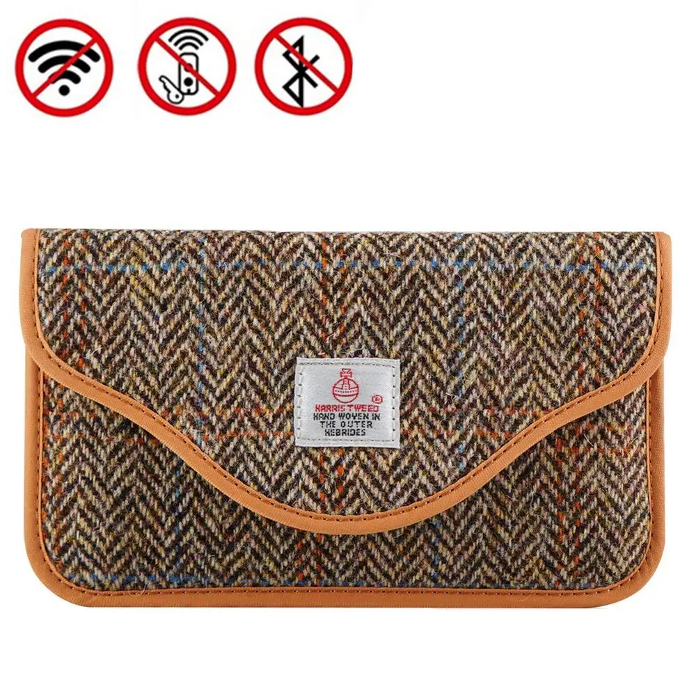 Personalized Cloth Logo Woolen RFID Blocking Pouch Harris Tweed NFC Blocker Credit Card Shielding Bag