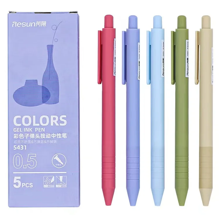 5Pcs/box Retro Dark Colored Gel Pens Retractable 0.5mm Fine Point Morandi  Macaron Color Pens for Journaling Office Accessories