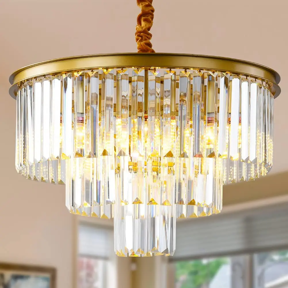 Modern Crystal Chandelier Lighting K9 Round Chandelier Hanging Pendant  Ceiling Light Fixture, image size:1001x1001