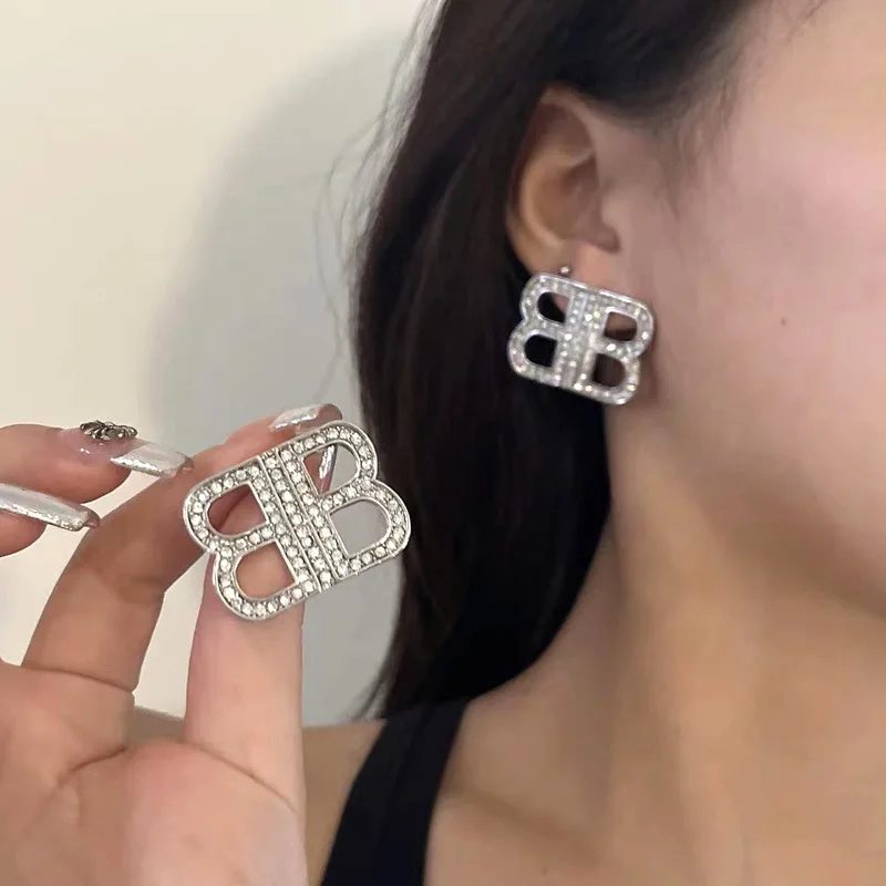 New Luxury Fashion Designer Premium Style 18k Gold Cz Zircon Letter Bb Earrings With Diamond ...