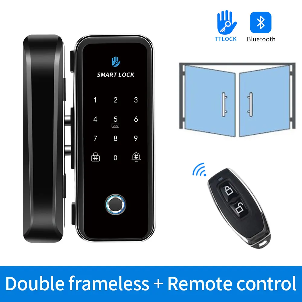 Fingerprint Blue tooth TTLOCK APP RFID Card Code Electronic Smart Lock for Framed Frameless Glass Sliding Door Keyless No Wiring