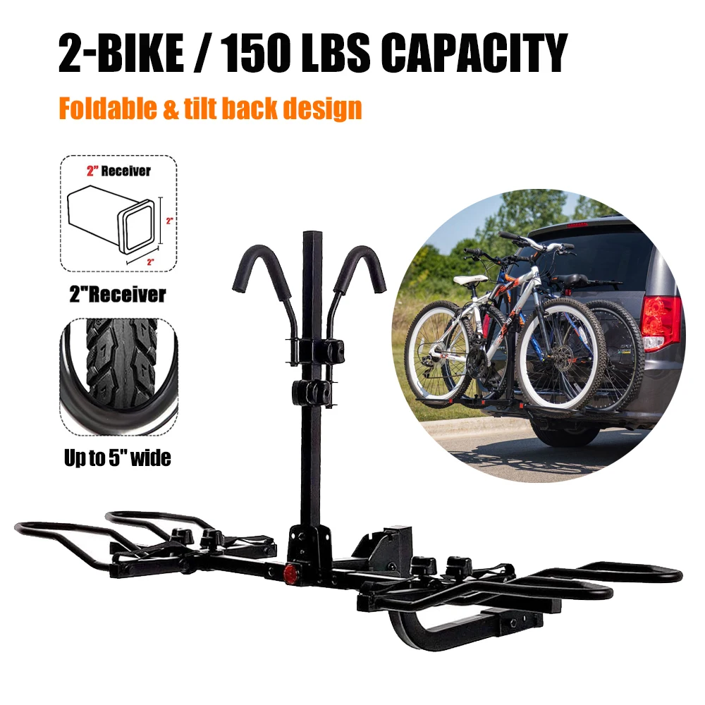 Porte-vélos d'attelage plateforme pour 2 vélos – Construction robuste – Support-cadre verrouillable – Dimensions plié 28x50x86 cm