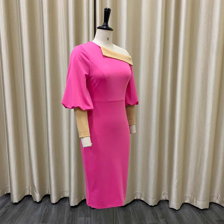 New Patchwork Color Bag Buttock Off-the-shoulder Bubble Sleeve ...