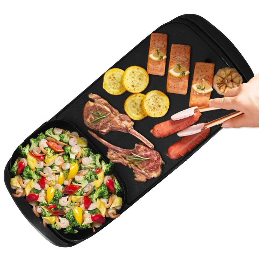 Square Cooking Frying Grill Pan and Hot Pot Electric Korean Non Stick Bbq Cook Griddle Skillet With Hotpot Multi Purpose 2 in 1