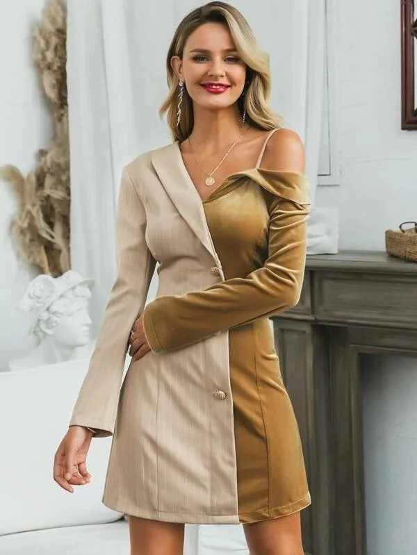 Женский бархатный блейзер с длинными рукавами и воротником-шалью