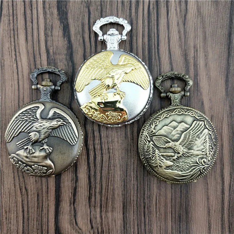 ShoppeWatch Orologio Da Tasca Vintage Mezza Hunter Con Aquila E Catena - Movimento Quarzo