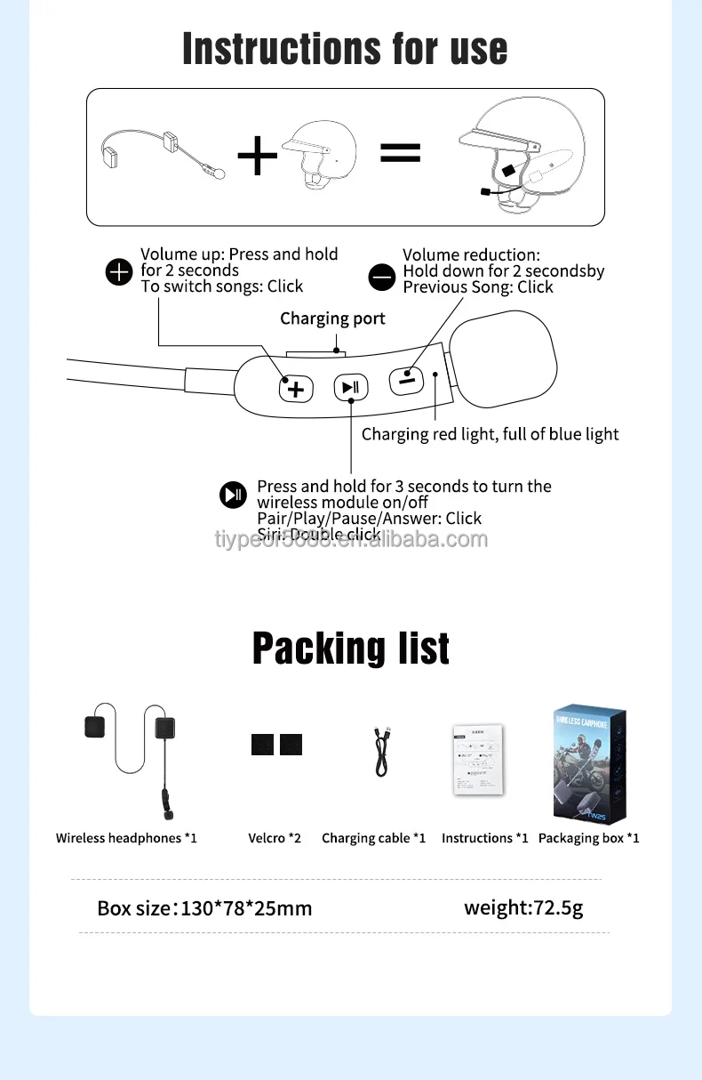 product tiypeor ipx6 motorcycle helmet headset new condition dc output current waterproof noise reduction helmet wireless headset-11