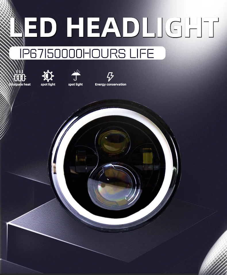 product tiypeor super bright 7inch round universal motorcycle drl led headlight car auxiliary fog light-2