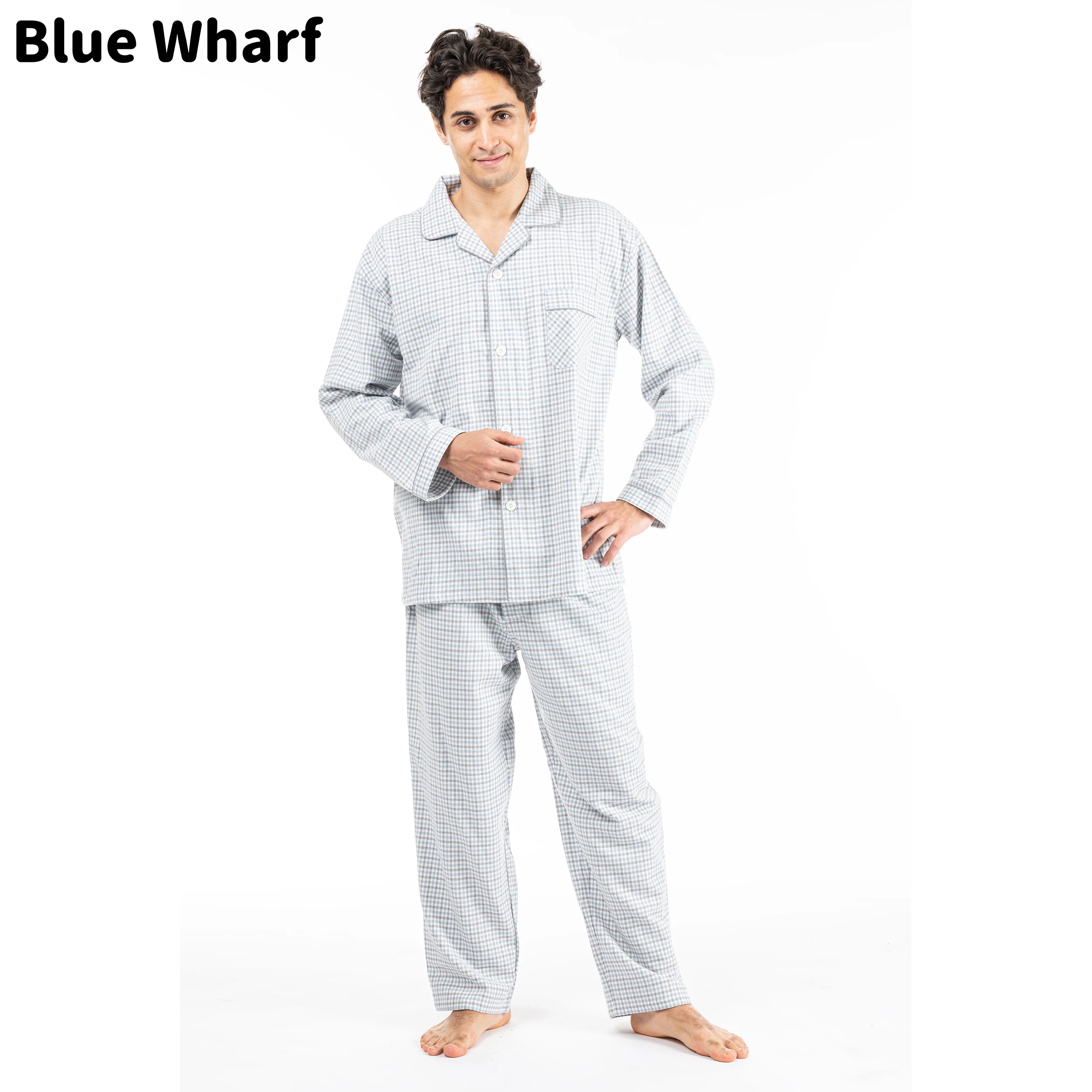 Custom Men's Long Sleeve Pajamas Plaid Shirt And Pants 100% Cotton ...