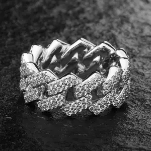 High Quality Custom Wholesale Gold Plated Stainless Steel Moissanite Cuban RIngs for Unisex