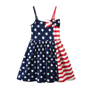 OEM Customizable Kids Independence Clothing Girls Dress Independence Sleeveless Dress for 2-14Y