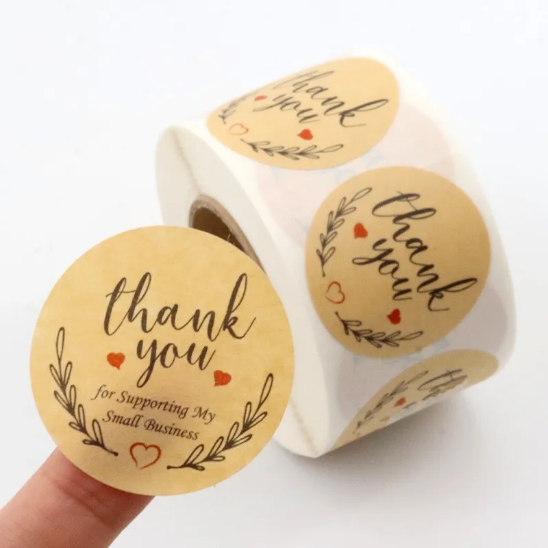 Customize Logo Labels Kraft Paper Round Stickers for Present Gift Box Stickers Packaging Thank You Labels