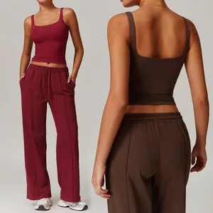 Custom Logo Activewear GYM Sport Wear Women Tank Top Vest Flares Pants Leggings Yoga Set for Women Girl