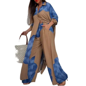 Customize Boutique Wholesale Autumn New Fashion Regular Fit Versatile Shirt Casual Pants Women's Sets Canvas Nonwoven