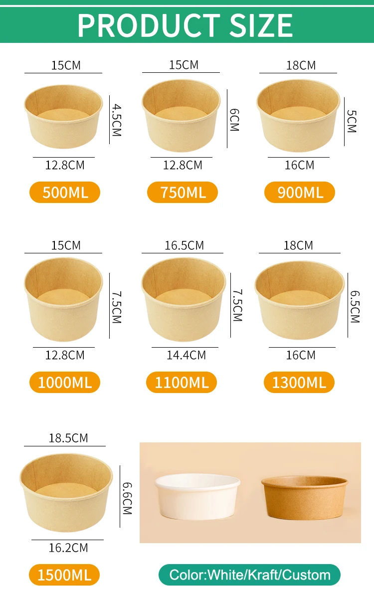 Custom Disposable Kraft Paper Salad Food Containers Packaging Paper ...